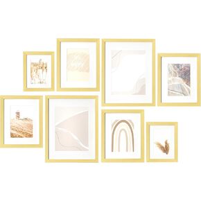 eletecpro Gallery Wall Frame Set of 8 with 2 pack Art Prints, Including 2Pcs 6x8, 4Pcs 8x10, 2Pcs 11x14 Picture Frame Collage Wall Decor or Tabletop Display, Natural