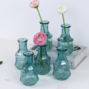 WDHODEC Clear Glass Bud Vases 6PCS, Small Vase in Bulk, Embossed Flower Vase for Table Centerpiece, Wedding Party Decor