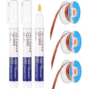 No Clean Soldering Pen and Solder Remover Wick, 0.1 Inch Wide and 59 Inch Long, Solder Braid Wick Liquid Solder Flux for Electronics Welding Repair Tabbing Wire Maintenance (6 Pieces)