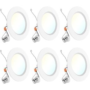 Sunco 6 Pack LED Recessed 6 Inch, High Brightness 1700 LM, Selectable CCT 2700K/3000K/4000K/5000K/6000K, Dimmable Can Lights, Baffle Trim, 17W=120W, Damp Rated, Retrofit Installation - UL