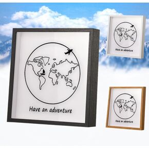 Adventure Travel Shadow Box with Slot,12 Inch Adventure Archive Box with Slot, Large Shadow Boxes Display Cases for Memories, Shadowbox Picture Frame for Tickets (Natural Wood)
