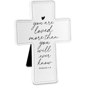 Lighthouse Christian Products You are Loved, Romans 5:8, White 6 x 4.25 Inches Resin Tabletop Cross Figurine
