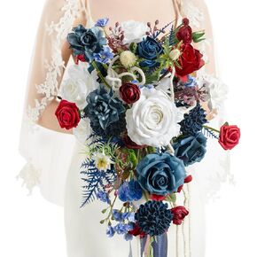 Ling's Moment Terracotta Bridal Bouquet Cascading, Orange Wedding Bouquets for Bride, 13 Inch Bride Bouquets for Wedding Artificial Flowers Bouquets