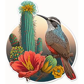 Yoonek Graphics Arizona Pride: Cactus Wren and Saguaro Cactus Blossom Decal Sticker 1532Full Color4