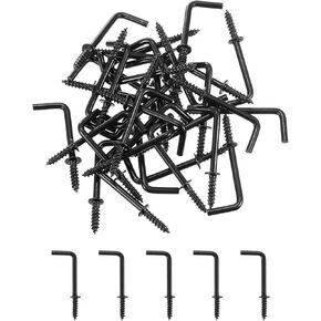uxcell 40 Pcs L Shape Hooks, 1 Inch Right Angle Hooks Carbon Steel Small Screw in Hooks 7 Shape Right Angle Hook for Hanging, Silver