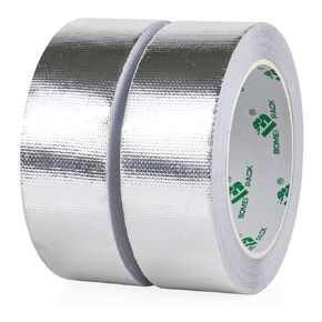 BOMEI PACK Adhesive Aluminum Foil Heat Shield Tape Barrier 2 Pack 1.5in 38mm*20m, Fiberglass Thermal Insulation Reflective Material High Temp Protection