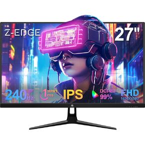 شاشة ألعاب Z-Edge مقاس 27 بوصة 1920 × 1080 IPS 240 هرتز شاشة ألعاب 1 مللي ثانية بدون إطار LED، UG27PJ AMD Freesync Premium Display Port HDMI مكبرات صوت مدمجة