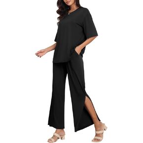 Womens 2 Piece Outfits Casual Set Soft Short Sleeve and Long Pants Top Comfy Tracksuit Lounge