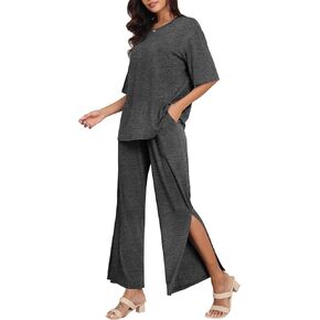 Womens 2 Piece Outfits Casual Set Soft Short Sleeve and Long Pants Top Comfy Tracksuit Lounge