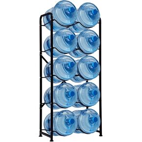 5 Gallon Water Jug Holder, 5-Tier Reinforced Carbon Steel Water Bottle Storage Rack for 10 Bottles of Water Cooler Organizer for Office, Family, Garages, Restaurant, and Gym. Black