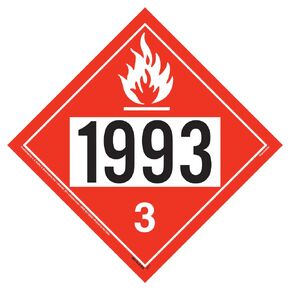 1993 Placard, Class 3 Flammable Liquid 25-pk. - 10.75" x 10.75" Polycoated Tagboard for Temporary Applications - J. J. Keller & Associates - Complies with DOT Hazmat Placard Requirements