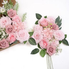 100 Pcs Artificial Flowers Combo Box Set Mix Silk Roses Fake Baby Breath Flowers and Faux Leave for DIY Wedding Bridal Bouquets Table Centerpieces Baby Shower Party Home Decorations (Champagne)