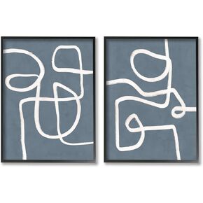 Stupell Industries Abstract Squiggle Design Modern Soft Fluid Lines 2pc set Framed Wall Art, Design by Nina Blue