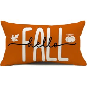 Hello Fall Pillow Covers 12x20,Hello Pumpkin Autumn Throw Pillow Cover Decorations Pillow Covers Outdoor Fall Pillows Decorative for Fall Decor(Orange,12''x20'')