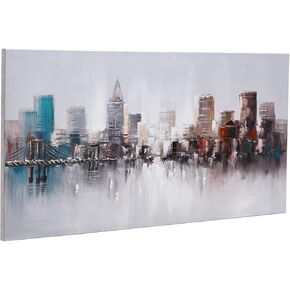 Joy Home Decor Canvas Wall Art Hand Painted 3D Oil Paintings with Textured Pink Plum Blossom in Night View Grey Sea White Moon Pictures Large Artwork for Wall Decor Living Room Bedroom Decoration