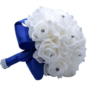 Wedding Bouquets for Bride, Wedding Bridal Bouquet Crystal Diamond Silk Roses, Bride Bridesmaid Wedding Hand Roses Bouquet Artificial Flowers Bouquet for Wedding Churches Parties (White)