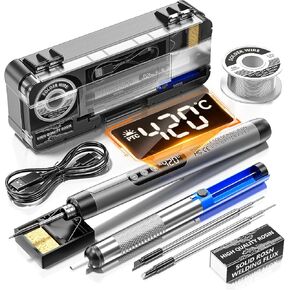 Cordless USB digital display rechargeable portable soldering iron, carrying temperature adjustment button, soldering iron wire, soldering iron holder, tin absorber, rosin, storage box