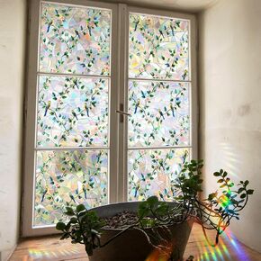Window Privacy Film,Rainbow Window Film,3D Decorative Stained Glass Window Cling,Static Cling Non-Adhesive Removable Window Covering,Sun UV Blocking Window Decal for Home16.9" x 39.4" (BL029)