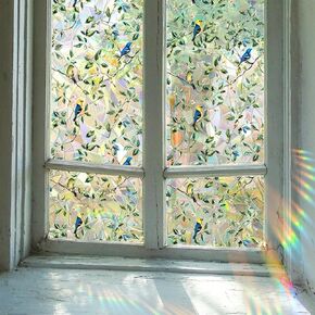 Window Privacy Film,Rainbow Window Film,3D Decorative Stained Glass Window Cling,Static Cling Non-Adhesive Removable Window Covering,Sun UV Blocking Window Decal for Home16.9" x 39.4" (BL029)