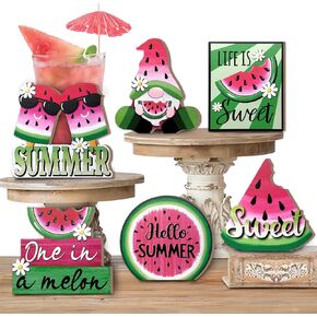 Summer Hawaii Tiered Tray Decor, Flamingo Beach Tray Decorations, Toucan Hibiscus Palm Leaf Tree Pineapple Wooden Signs, Rustic Summer Tropical Decorations for Home Table Shelf Mantel Party