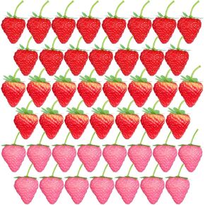 90 Pcs Artificial Strawberries 2.2 Inch Realistic Plastic Strawberry Decor Fake Lifelike Fruit for Strawberry Centerpieces Home Kitchen Party Decorations Wedding Photography Prop, 3 Styles