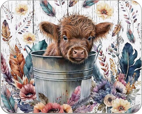 Highland Cow Mouse Pad - Highland Cow Mouse Pads for Desk, Floral Mouse Pad, Highland Cow Mousepad with Non-Slip Rubber Base for Laptop Computer Desktop Keyboard (9.5×7.9 Inch) in Saudi Arabia