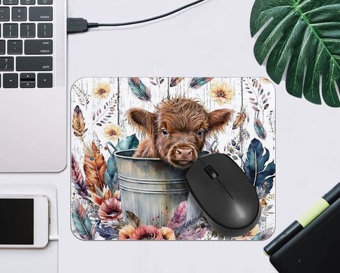 Highland Cow Mouse Pad - Highland Cow Mouse Pads for Desk, Floral Mouse Pad, Highland Cow Mousepad with Non-Slip Rubber Base for Laptop Computer Desktop Keyboard (9.5×7.9 Inch) in Saudi Arabia