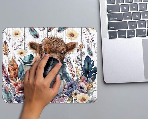 Highland Cow Mouse Pad - Highland Cow Mouse Pads for Desk, Floral Mouse Pad, Highland Cow Mousepad with Non-Slip Rubber Base for Laptop Computer Desktop Keyboard (9.5×7.9 Inch) in Saudi Arabia