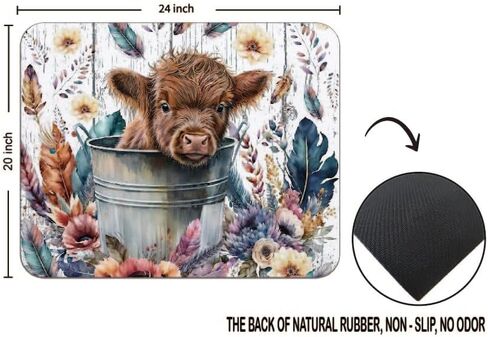 Highland Cow Mouse Pad - Highland Cow Mouse Pads for Desk, Floral Mouse Pad, Highland Cow Mousepad with Non-Slip Rubber Base for Laptop Computer Desktop Keyboard (9.5×7.9 Inch) in Saudi Arabia
