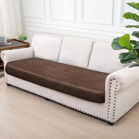 Leather Look Couch Cushion Covers Sofa Seat Slipcovers Sets Couches Furniture Protector for Sectional Armchair Loveseat Pets Kids Stretch Spandex Fabric (1 Cushion Sofa, Brown-01) in Kuwait
