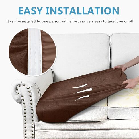 Leather Look Couch Cushion Covers Sofa Seat Slipcovers Sets Couches Furniture Protector for Sectional Armchair Loveseat Pets Kids Stretch Spandex Fabric (1 Cushion Sofa, Brown-01) in Kuwait