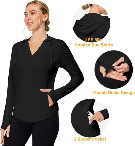 Casei Womens UPF50+ Sun Protection Hoodie Lightweight Hiking Shirts Long Sleeve for Running Fishing with 2 Zipper Pockets in Saudi Arabia