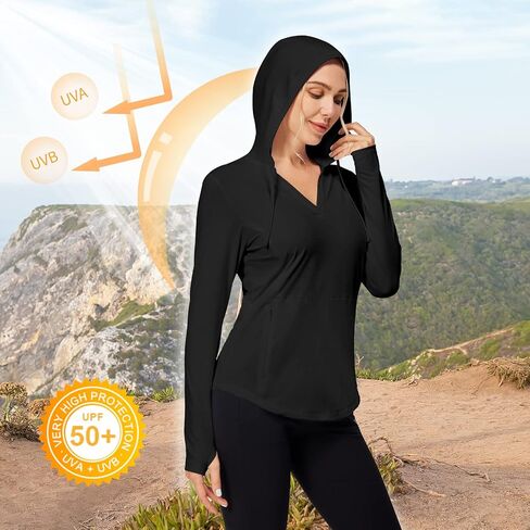 Casei Womens UPF50+ Sun Protection Hoodie Lightweight Hiking Shirts Long Sleeve for Running Fishing with 2 Zipper Pockets in Saudi Arabia