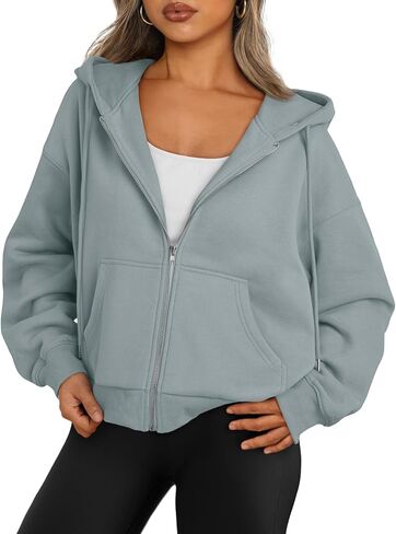 Trendy Queen Zip Up Hoodies For Women Cropped Sweatshirts Fall Fashion Outfits 2025 Y2k Fleece Teen Girls Clothes in Saudi Arabia