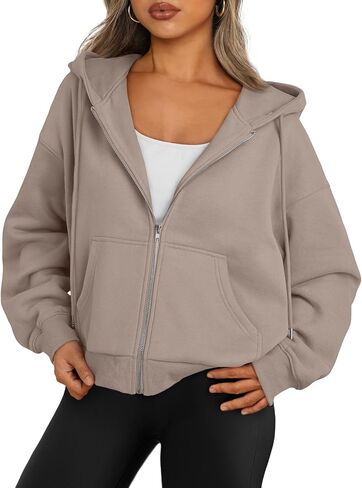 Trendy Queen Zip Up Hoodies For Women Cropped Sweatshirts Fall Fashion Outfits 2025 Y2k Fleece Teen Girls Clothes in Saudi Arabia