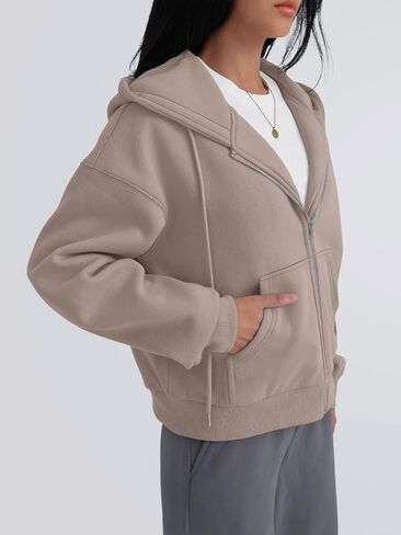 Trendy Queen Zip Up Hoodies For Women Cropped Sweatshirts Fall Fashion Outfits 2025 Y2k Fleece Teen Girls Clothes in Saudi Arabia