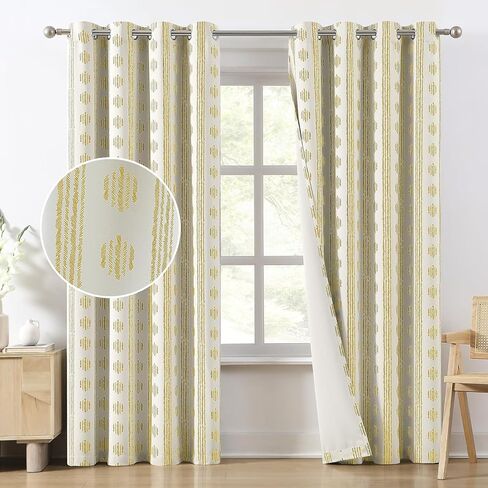 Melodieux Blackout Boho Curtains for Bedroom 84 Inch Length 2 Panels Set Sage Green on Beige Striped Pattern Cotton Curtains Grommet Room Darkening Curtains for Living Room Thermal Insulated in Kuwait