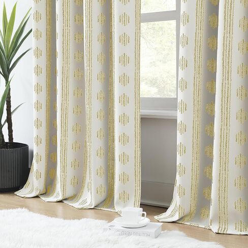 Melodieux Blackout Boho Curtains for Bedroom 84 Inch Length 2 Panels Set Sage Green on Beige Striped Pattern Cotton Curtains Grommet Room Darkening Curtains for Living Room Thermal Insulated in Kuwait