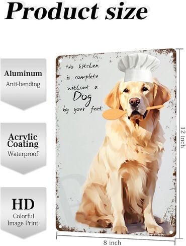 طباعة فنية للمطبخ من Golden Retriever، علامة قصدير إبداعية، علامة معدنية مبتكرة مضحكة، ديكور جدار عتيق للمنزل، باب الحديقة، البار، المطعم، المقهى، المكتب، المتجر، البار، علامة النادي، هدية 12x8 بوصة (484) in Saudi Arabia