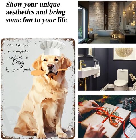 طباعة فنية للمطبخ من Golden Retriever، علامة قصدير إبداعية، علامة معدنية مبتكرة مضحكة، ديكور جدار عتيق للمنزل، باب الحديقة، البار، المطعم، المقهى، المكتب، المتجر، البار، علامة النادي، هدية 12x8 بوصة (484) in Saudi Arabia