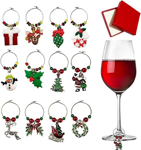 SANHE Christmas Wine Glass Charms Tags, Wine Drinker Gifts, Champagne Cocktail Drink Markers set of 12 in gift box（silver） in Saudi Arabia