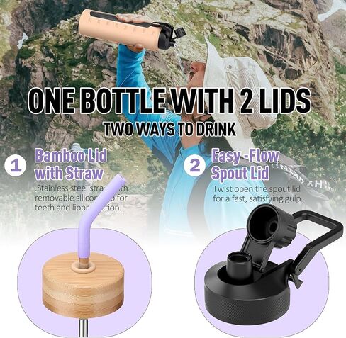 Glass Water Bottles with Straw -24oz- Water Bottle Phone Holder for Gym Sports Water Bottles with Silicone Sleeve Glass Drinking Bottles 2 Lids - Spout & Bamboo Straw Lid(Amber) in Saudi Arabia