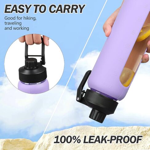 Glass Water Bottles with Straw -24oz- Water Bottle Phone Holder for Gym Sports Water Bottles with Silicone Sleeve Glass Drinking Bottles 2 Lids - Spout & Bamboo Straw Lid(Amber) in Saudi Arabia