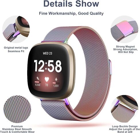 Metal Band for Fitbit Versa 4 Bands/Fitbit Sense 2 Bands for Women Men, Stainless Steel Magnetic Wristband Mesh Bracelet Replacement Strap for Fitbit Versa 4/Sense 2 in Saudi Arabia