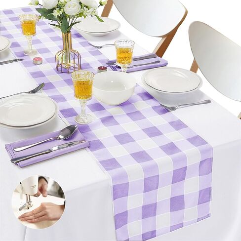 Fabric Checkered Table Runner 6 Pack Waterproof Gingham Table Runner 14W x 108L Buffalo Check Table Runners for Parties Kitchen Dining Wedding Banquet (Red and White) in Saudi Arabia