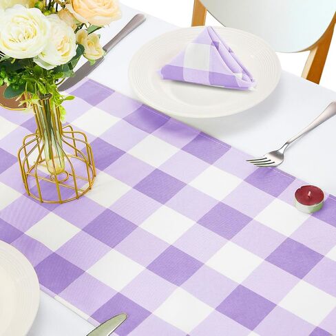 Fabric Checkered Table Runner 6 Pack Waterproof Gingham Table Runner 14W x 108L Buffalo Check Table Runners for Parties Kitchen Dining Wedding Banquet (Red and White) in Saudi Arabia
