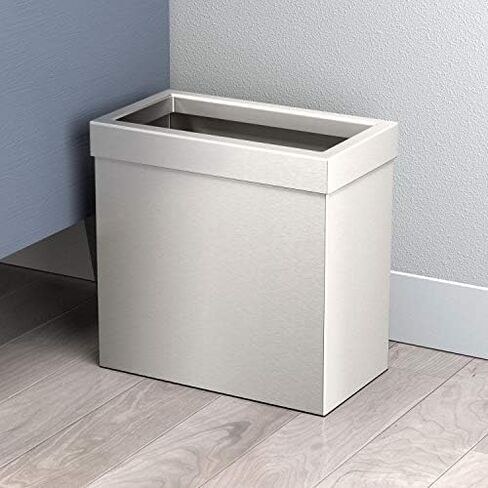 Gatco 1916, Modern Rectangle Waste Basket, Chrome / 11.25" H Open Top Stainless Steel Trash Can with Removable Lid, 12 Liter Capacity in Saudi Arabia