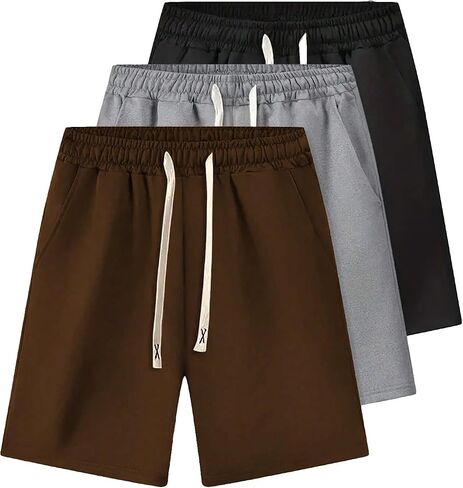 Floerns Men's 3 Pcs Plus Size Drawstring Waist Solid Slant Pocket Track Shorts in Saudi Arabia