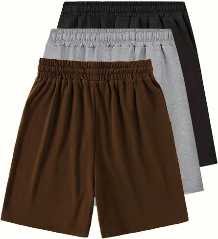 Floerns Men's 3 Pcs Plus Size Drawstring Waist Solid Slant Pocket Track Shorts in Saudi Arabia
