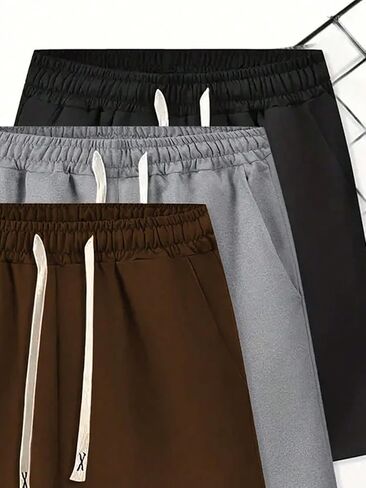 Floerns Men's 3 Pcs Plus Size Drawstring Waist Solid Slant Pocket Track Shorts in Saudi Arabia
